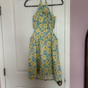 Zara Yellow and Blue Floral Backless Dress